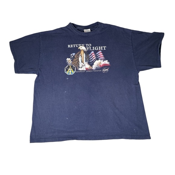 VTG NASA Shuttle Kennedy Space Center T-Shirt STS-121 Blue Mens 2XL 2006 - Picture 1 of 5
